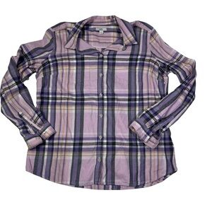 Croft & Barrow Women’s Lavender Plaid Button Down Shirt‎ Size Large Long Sleeve